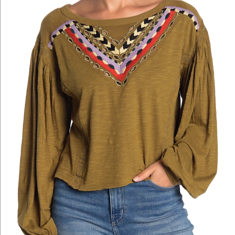 NWT Free People embroidered long sleeve top